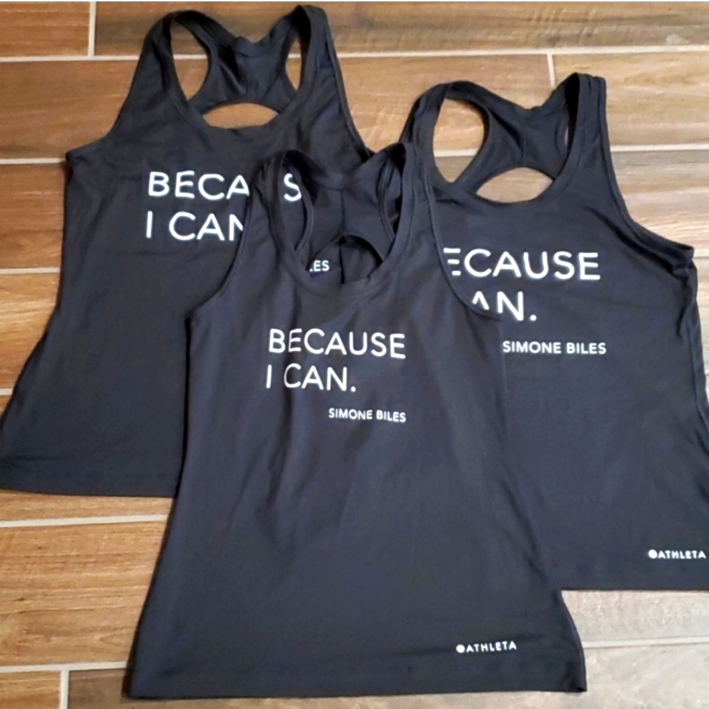 NWOT Athleta Simone Biles "Because I Can" Tank Racer Back Black Women Size S